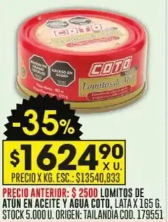 Coto LOMITOS DE ATÚN EN ACEITE Y AGUA COTO LATA X 165G oferta