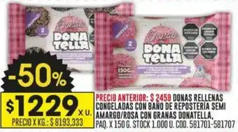 Coto DONAS RELLENAS CONGELADAS CON BAÑO DE REPOSTERÍA SEMI AMARGO/ROSA CON GRANAS DONATELLA PAQ. X 150G oferta