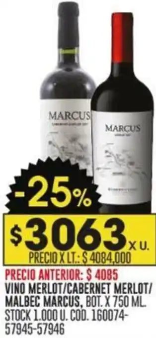 Coto VINO MERLOT/CABERNET MERLOT/ MALBEC MARCUS BOT. X 750ML oferta