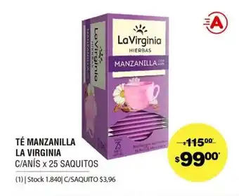Atomo Conviene La Virginia Té Manzanilla C/Anís x 25 saquitos oferta