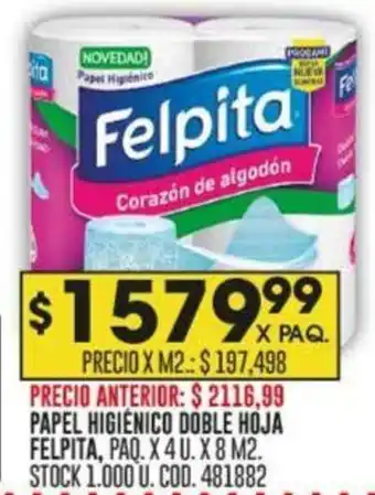 Coto PAPEL HIGIENICO DOBLE HOJA FELPITA PAQ. X 4 U. X 8 M2 oferta
