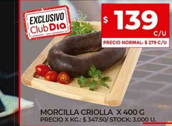 Supermercados DIA Morcilla Criolla x 400g oferta