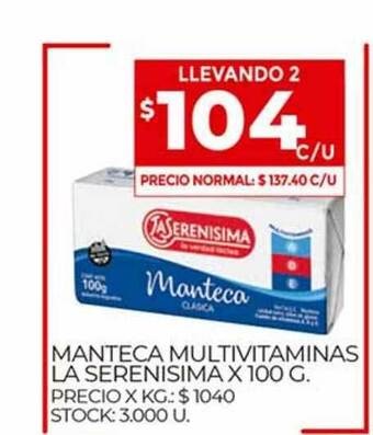 Supermercados DIA Manteca Multivitaminas La Serenisima x 100g oferta