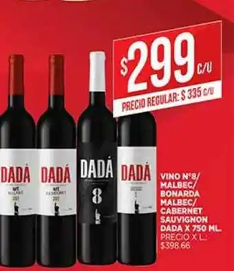 Supermercados DIA Vino N°8 Malbec Bonarda Malbec Cabernet Sauvignon Sauvignon Dada x 750mkl oferta