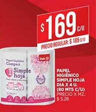 Supermercados DIA Papel Higiénico Simple Hoja Dia x 4 u oferta