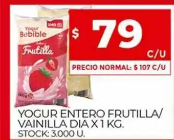 Supermercados DIA Yogur Entero Frutilla Vainilla Dia x 1kg oferta