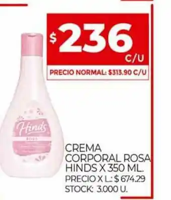 Supermercados DIA Crema Corporal Rosa Hinds x 350ml oferta