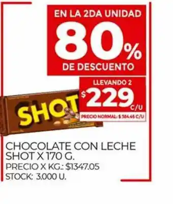 Supermercados DIA Chocolate Con Leche Shot En La 2da Unidad 80% De Descuento x 170g oferta