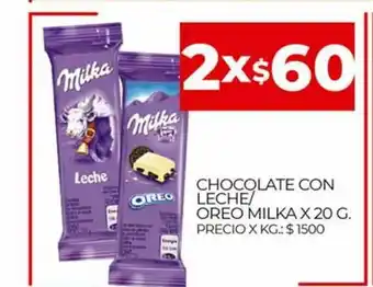Supermercados DIA Chocolate Con Leche Oreo Milka x 20g oferta