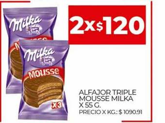 Supermercados DIA Alfajor Triple Mousse Milka x 55g oferta