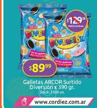 Cordiez Galletas Arcor Surtido Diversión x 390gr oferta