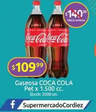 Cordiez Gaseosa Coca Cola x 1.500cc oferta