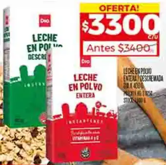 Supermercados DIA LECHE EN POLVO ENTERA DESCREMADA DIA X 400G oferta