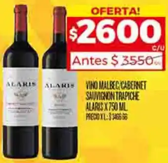 Supermercados DIA VINO MALBEC CABERNET SAUVIGNON TRAPICHE ALARIS X 750ML oferta