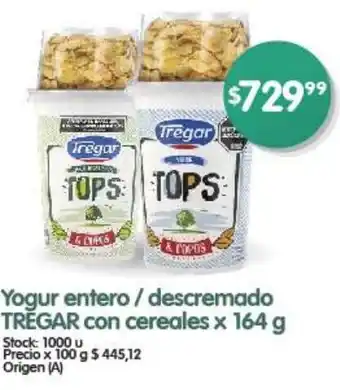 Supermercados Buenos Días Yogur entero/descremado TRĔGAR con cereales x 164g oferta