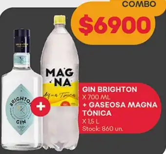 Supermercados Tadicor GIN BRIGHTON X 700ML + GASEOSA MAGNA TÓNICA X 1,5L oferta