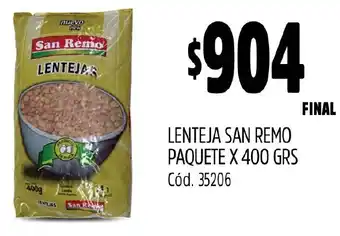 Supermercados Yaguar LENTEJA SAN REMO PAQUETE X 400GR oferta