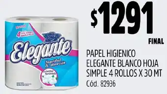 Supermercados Yaguar PAPEL HIGIENICO ELEGANTE BLANCO HOJA SIMPLE 4 ROLLOS X 30MT oferta