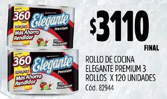 Supermercados Yaguar ROLLO DE COCINA ELEGANTE PREMIUM 3 ROLLOS X 120 UNIDADES oferta