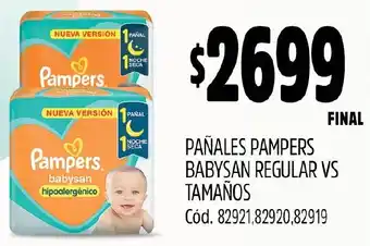 Supermercados Yaguar PAÑALES PAMPERS BABYSAN REGULAR VS TAMAÑOS oferta
