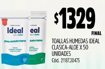 Supermercados Yaguar TOALLAS HUMEDAS IDEAL CLASICA-ALOE X 50 UNIDADES oferta