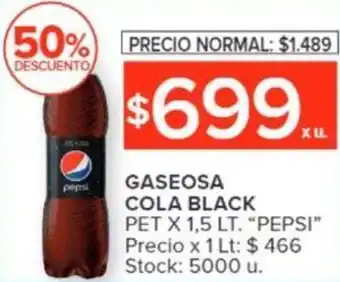 Carrefour GASEOSA COLA BLACK PET X 1,5 LT. "PEPSI" oferta