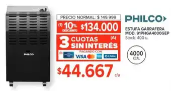 Carrefour PHILCO ESTUFA GARRAFERA MOD. 91PHGA4000GEP oferta