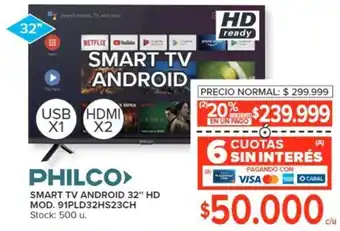 Carrefour PHILCO SMART TV ANDROID 32" HD MOD. 91PLD32HS23CH oferta