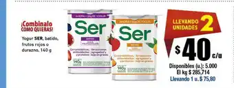 Cooperativa Obrera Yogur Ser, Batido, Frutos Rojos O Durazno oferta