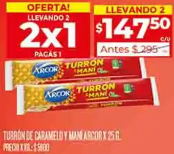 Supermercados DIA TURRÓN DE CARAMELO Y MANI ARCOR X 25G oferta