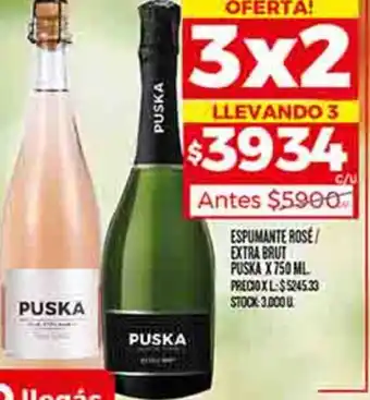 Supermercados DIA ESPUMANTE ROSE EXTRA BRUT PUSKA X 750ML oferta