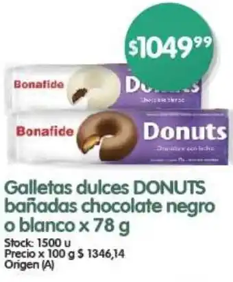 Supermercados Buenos Días Galletas dulces DONUTS bañadas chocolate negro o blanco x 78g oferta