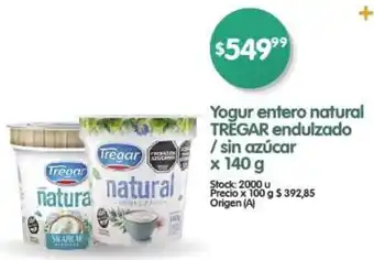 Supermercados Buenos Días Yogur entero natural TREGAR endulzado / sin azúcar X 140G oferta