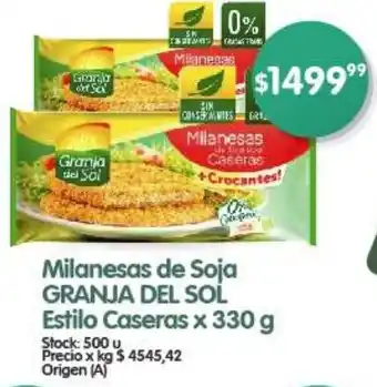 Supermercados Buenos Días Milanesas de Soja GRANJA DEL SOL Estilo Caseras x 330g oferta