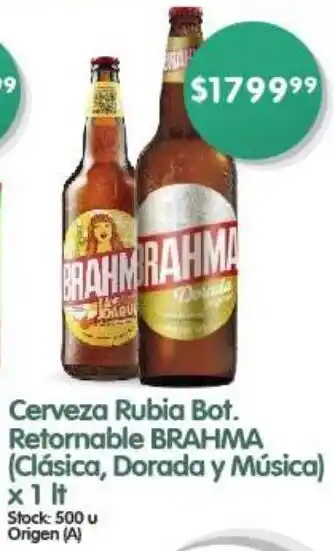 Supermercados Buenos Días Cerveza Rubia Bot. Retornable BRAHMA X 1LT oferta