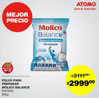 Atomo Conviene POLVO PARA PREPARAR MOLICO BALANCE ENTERA 800g oferta