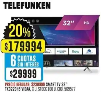 Coto TELEFUNKEN SMART TV 32" TK3223H5 VIDAA X U oferta