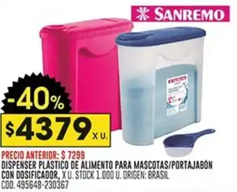 Coto DISPENSER PLASTICO DE ALIMENTO PARA MASCOTAS/PORTAJABON CON DOSIFICADOR X U oferta