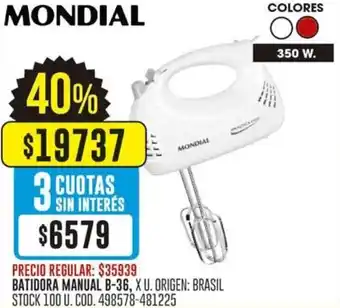Coto MONDIAL BATIDORA MANUAL B-36 X U oferta