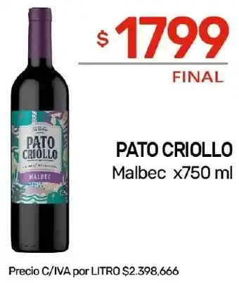 Nini Mayorista PATO CRIOLLO Malbec x 750ml oferta