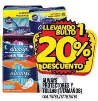 Supermercados Yaguar Always Protectores y Toallas (T/Tamaños) oferta