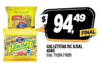 Supermercados Yaguar RC Sin Sal Galletitas 450g oferta