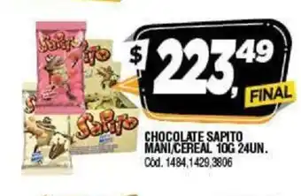 Supermercados Yaguar Sapito Chocolate Mani/Cereal 10g 24un. oferta