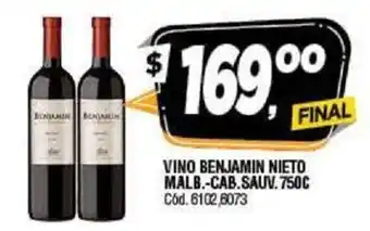 Supermercados Yaguar Benjamin Nieto Vino Malbec/Cab. Sauve 750c oferta