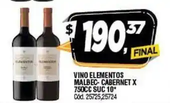 Supermercados Yaguar Elementos Vino Malbec/Cabernet x 750cc Sub 10 oferta