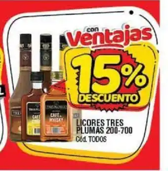 Supermercados Yaguar Tres Plumas Licores 200-700 oferta