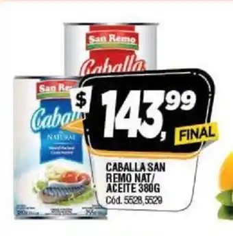 Supermercados Yaguar San Remo Caballa Natural/Aceite 380g oferta