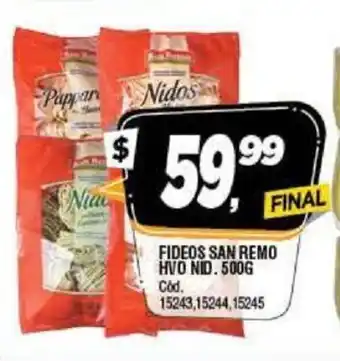 Supermercados Yaguar San Remo Fideos Hvo Nid. 500g oferta