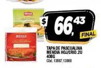 Supermercados Yaguar Mendia Tapa de Pascualina Hoj/Crio. 2u 400g oferta
