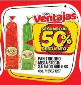 Supermercados Yaguar Trigoro Pan Mesa 570gr/Salvado 600grs oferta